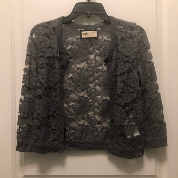 Hollister Tops - Hollister Gray Lace 3/4 Sleeves Sheer Cardigan XS